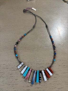 Multicolor Stone Bar Pendant Necklace in Turquoise, Pink, Red & White